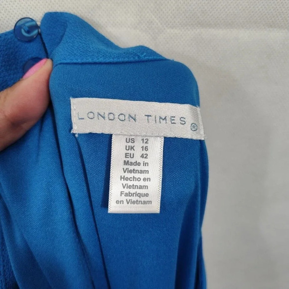 London Times Blue Cold Shoulder Swing Shift Dress Women Size 12 Knee Length - Picture 6 of 8